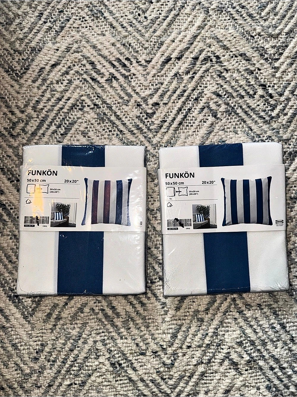 New Two IKEA FUNKÖN Cushion Cover Blue & White Striped Indoor Outdoor